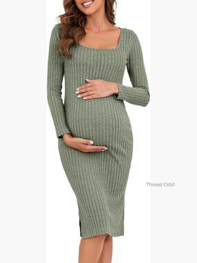 Long Sleeve Maternity Sweater Dress, Knit Ribbed Bodycon Dress for Fall Winter